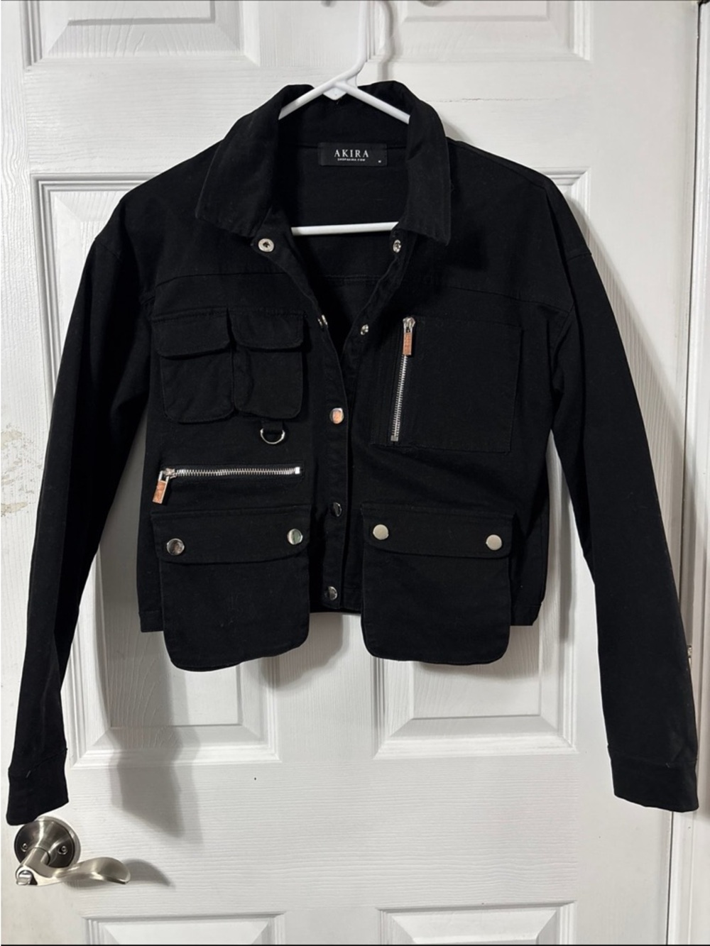 AKIRA Black Utility Cargo Jacket with Multiple Pockets